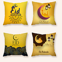 Cushion Cover 4PCS Ramadan Short Plush Soft Decorative Square Throw Pillow Cover Cushion Case Pillowcase for Sofa Bedroom 45 x 45 cm (18 x 18 Inch) Superior Quality Machine Washable