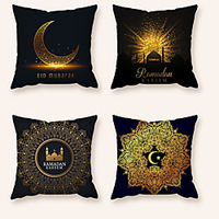 Cushion Cover 4PCS Ramadan Short Plush Soft Decorative Square Throw Pillow Cover Cushion Case Pillowcase for Sofa Bedroom 45 x 45 cm (18 x 18 Inch) Superior Quality Machine Washable