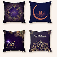 Cushion Cover 4PCS Ramadan Short Plush Soft Decorative Square Throw Pillow Cover Cushion Case Pillowcase for Sofa Bedroom 45 x 45 cm (18 x 18 Inch) Superior Quality Machine Washable