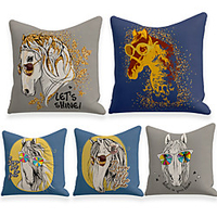 Cushion Cover 5PC Linen Soft Decorative Square Throw Pillow Cover Cushion Case Pillowcase for Sofa Bedroom 45 x 45 cm (18 x 18 Inch) Superior Quality Machine Washable