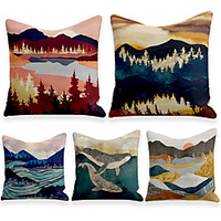 Cushion Cover 5PC Linen Soft Decorative Square Throw Pillow Cover Cushion Case Pillowcase for Sofa Bedroom 45 x 45 cm (18 x 18 Inch) Superior Quality Machine Washable