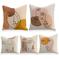 Cushion Cover 5PC Linen Soft Decorative Square Throw Pillow Cover Cushion Case Pillowcase for Sofa Bedroom 45 x 45 cm (18 x 18 Inch) Superior Quality Machine Washable