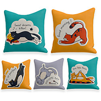 Cushion Cover 5PC Linen Soft Decorative Square Throw Pillow Cover Cushion Case Pillowcase for Sofa Bedroom 45 x 45 cm (18 x 18 Inch) Superior Quality Machine Washable