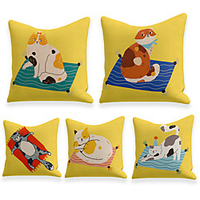 Cushion Cover 5PC Linen Soft Decorative Square Throw Pillow Cover Cushion Case Pillowcase for Sofa Bedroom 45 x 45 cm (18 x 18 Inch) Superior Quality Machine Washable