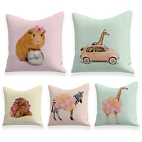 Cushion Cover 5PC Linen Soft Decorative Square Throw Pillow Cover Cushion Case Pillowcase for Sofa Bedroom 45 x 45 cm (18 x 18 Inch) Superior Quality Machine Washable