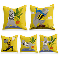 Cushion Cover 5PC Linen Soft Decorative Square Throw Pillow Cover Cushion Case Pillowcase for Sofa Bedroom 45 x 45 cm (18 x 18 Inch) Superior Quality Machine Washable