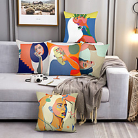 Cushion Cover 5PC Linen Soft Decorative Square Throw Pillow Cover Cushion Case Pillowcase for Sofa Bedroom 45 x 45 cm (18 x 18 Inch) Superior Quality Machine Washable