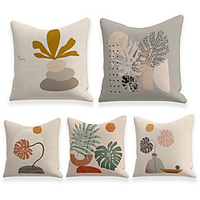 Cushion Cover 5PC Linen Soft Decorative Square Throw Pillow Cover Cushion Case Pillowcase for Sofa Bedroom 45 x 45 cm (18 x 18 Inch) Superior Quality Machine Washable