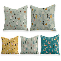 Cushion Cover 5PC Linen Soft Decorative Square Throw Pillow Cover Cushion Case Pillowcase for Sofa Bedroom 45 x 45 cm (18 x 18 Inch) Superior Quality Machine Washable