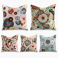 Cushion Cover 5PC Linen Soft Decorative Square Throw Pillow Cover Cushion Case Pillowcase for Sofa Bedroom 45 x 45 cm (18 x 18 Inch) Superior Quality Machine Washable Colorful Lotus