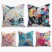Cushion Cover 5PC Linen Soft Decorative Square Throw Pillow Cover Cushion Case Pillowcase for Sofa Bedroom 45 x 45 cm (18 x 18 Inch) Superior Quality Machine Washable Colorful Lotus