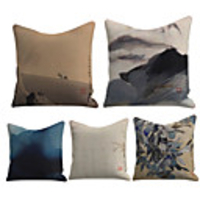 Cushion Cover 5PC Linen Soft Decorative Square Throw Pillow Cover Cushion Case Pillowcase for Sofa Bedroom 45 x 45 cm (18 x 18 Inch) Superior Quality Mashine Washable