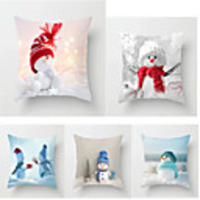 Cushion Cover 5PCS Christamas Party Decoration Christamas Gift Linen Soft Decorative Square Throw Pillow Cover Cushion Case Pillowcase for Sofa Bedroom 45 x 45 cm (18 x 18 Inch) Superior Quality