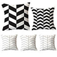 Cushion Cover 5PCS Linen Soft Decoration Square Throw Pillowcase Cushion Cover Sofa Box Pillowcase 45 x 45 Cm 18 x 18 Inches High Quality Washable Black And White Geometric Pattern Short Fluff