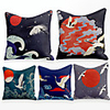 Cushion Cover 5PCS Linen Soft Decorative Square Throw Pillow Cover Cushion Case Pillowcase for Sofa Bedroom 45 x 45 cm (18 x 18 Inch) Superior Quality Mashine Washable Chinese Style Crane Flying Sun