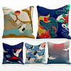 Cushion Cover 5PCS Linen Soft Decorative Square Throw Pillow Cover Cushion Case Pillowcase for Sofa Bedroom 45 x 45 cm (18 x 18 Inch) Superior Quality Mashine Washable Chinese Style Crane Sun Clouds