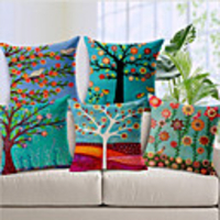 Cushion Cover 5PCS Linen Soft Decorative Square Throw Pillow Cover Cushion Case Pillowcase for Sofa Bedroom 45 x 45 cm (18 x 18 Inch) Superior Quality Mashine Washable Floral Pattern