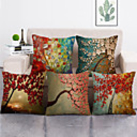 Cushion Cover 5PCS Linen Soft Decorative Square Throw Pillow Cover Cushion Case Pillowcase for Sofa Bedroom 45 x 45 cm (18 x 18 Inch) Superior Quality Mashine Washable Natural Scenery