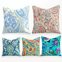 Cushion Cover 5PCS Linen Soft Decorative Square Throw Pillow Cover Cushion Case Pillowcase for Sofa Bedroom 45 x 45 cm (18 x 18 Inch) Superior Quality Mashine Washable Vintage Colorful Floral Printed