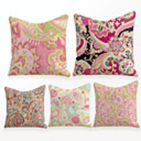 Cushion Cover 5PCS Linen Soft Decorative Square Throw Pillow Cover Cushion Case Pillowcase for Sofa Bedroom 45 x 45 cm (18 x 18 Inch) Superior Quality Mashine Washable Vintage Pink Floral Printed