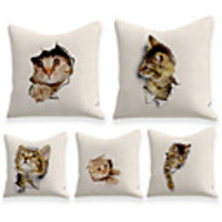 Cushion Cover 5PCS Linen Soft Decorative Square Throw Pillow Cover Cushion Case Pillowcasefor Sofa Bedroom 45 x 45 cm (18 x 18 Inch) Superior Quality Mashine Washable Cat