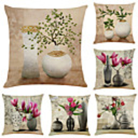 Cushion Cover 6PC Linen Soft Decorative Square Throw Pillow Cover Cushion Case Pillowcase for Sofa Bedroom 45 x 45 cm (18 x 18 Inch) Superior Quality Mashine Washable