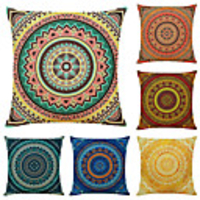 Cushion Cover 6PC Linen Soft Mandala Bohemian Decorative Square Throw Pillow Cover Cushion Case Pillowcase for Sofa Bedroom 45 x 45 cm (18 x 18 Inch) Superior Quality Mashine Washable