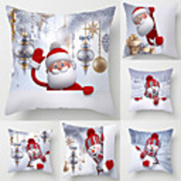 Cushion Cover 6PCS Christamas Party Decoration Christamas Gift Linen Soft Decorative Square Throw Pillow Cover Cushion Case Pillowcase for Sofa Bedroom 45 x 45 cm (18 x 18 Inch) Washable