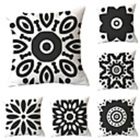 Cushion Cover 6PCS Linen Soft Decoration Square Throw Pillowcase Cushion Cover Sofa Box Pillowcase 45 x 45 Cm 18 x 18 Inches High-Quality Washable Black And White Pattern Short Plush