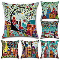 Cushion Cover 6PCS Linen Soft Decorative Square Throw Pillow Cover Cushion Case Pillowcase for Sofa Bedroom 45 x 45 cm (18 x 18 Inch) Superior Quality Mashine Washable Colorful Houses Pattern miniinthebox