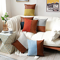 Cushion Cover Simple PU Stitching Contrast Color Pillowcase Color Block Modern Square Zipper Traditional Classic miniinthebox