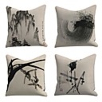 Cushion Cover4PC Linen Soft Decorative Square Throw Pillow Cover Cushion Case Pillowcase for Sofa Bedroom 45 x 45 cm (18 x 18 Inch) Superior Quality Mashine Washable