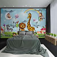 Custom Self Adhesive Mural Cartoon Animal Giraffe Suitable for Background Wall Coffee Shop Hotel Wall Decoration Art Home Decoration