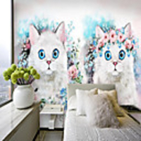 Custom Self-adhesive Mural Flower Cat Suitable for Background Wall Restaurant Bedroom Hotel Wall Decoration Art Home Decoration