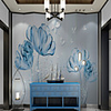 Custom self-adhesive mural wallpaper blue flower is suitable for bedroom living room coffee shop restaurant hotel wall decoration art Room Wallcovering