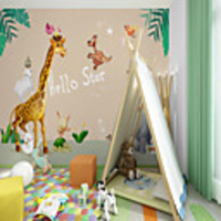 Custom Self-adhesive Mural Wallpaper Giraffe Children Cartoon Style Suitable For Bedroom Children