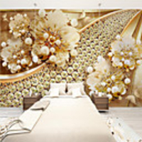 Custom Self Adhesive Mural Wallpaper Gold Flower Art Suitable For Bedroom Living Room Coffee Shop Restaurant Hotel Wall Decoration Art Landscape Home Decoration Modern