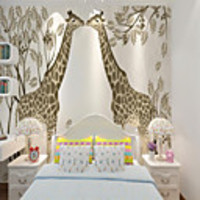 Custom self-adhesive mural wallpaper two giraffes children cartoon style suitable for bedroom children