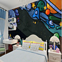Custom Self-adhesive Mural Wallpaper Universe Children Cartoon Style Suitable For Bedroom Children