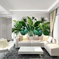 Custom Self-adhesive Mural Wallpaper With White Background And Green Leaves Suitable For Bedroom Living Room Coffee Shop Restaurant Hotel Wall Decoration Art
