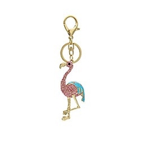 cute animal keychain cartoon flamingo pet key ring crystal handbag decoration charm purse bag pendent car holder clothing accessories for women girl gift (silver-pink)