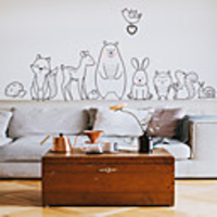 Cute Animal Owl Bear Fox Cartoon Wall Stickers Black line Drawing Wall Decals Mural Children Bedroom Decoration