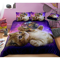 Cute Cat Print 3-Piece Duvet Cover Set Hotel Bedding Sets Comforter Cover with Soft Lightweight Microfiber,  Include 1 Duvet Cover,  2 Pillowcases for Double/Queen/King(1 Pillowcase for Twin/Single)