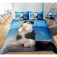Cute Cat Print 3-Piece Duvet Cover Set Hotel Bedding Sets Comforter Cover with Soft Lightweight Microfiber,  Include 1 Duvet Cover,  2 Pillowcases for Double/Queen/King(1 Pillowcase for Twin/Single)