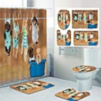 Cute dog Pattern Printing Bathroom Shower Curtain Leisure Toilet Four-Piece Design