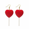 cute heart lollipop candy color simulation food dangle earring for women girl funny jewelry-red