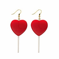 cute heart lollipop candy color simulation food dangle earring for women girl funny jewelry-red