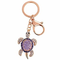 cute sea turtle crystal rhinestone keychain key chain sparkling key ring charm purse pendant handbag bag decoration holiday gift (purple)