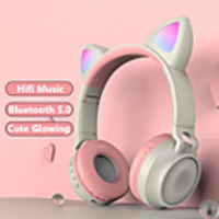 Cute Wireless Headphones Glowing Bluetooth 5.0 Headphones For Girls Cat Ear Headset HiFi Stereo Music With Microphone For Game