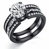 cz black wedding band engagement ring sets stainless steel round cut cubic zirconia size 6